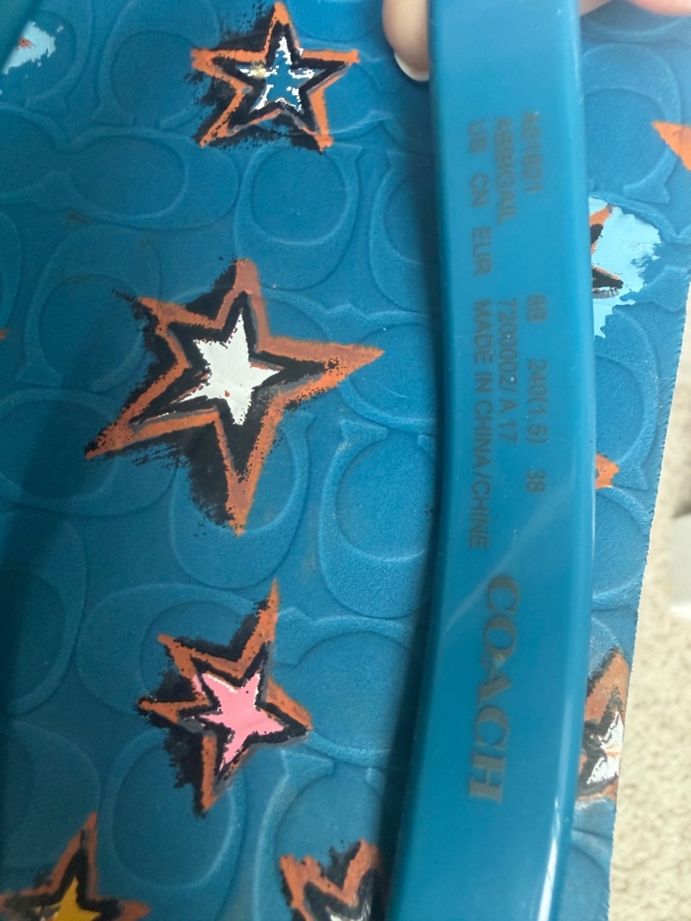 Coach Abbigail Flip Flop Sandals Teal Blue Star Detail Size 7/8 - Picture 12 of 14